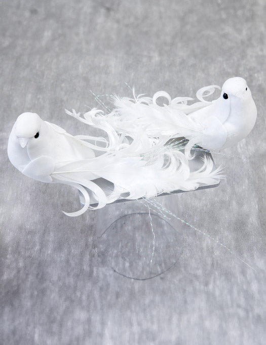 2 kis fehér dekorációs madárka 13 cm tollból 