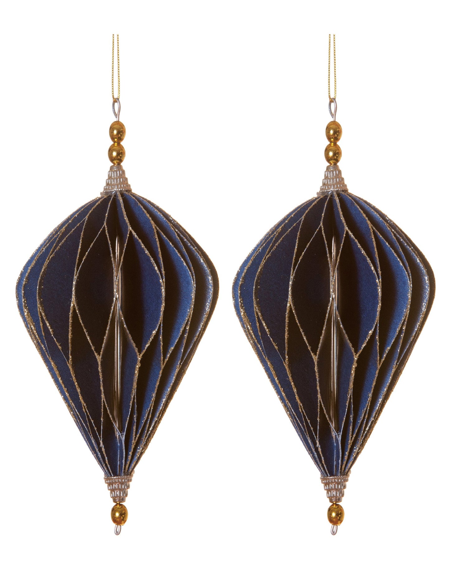 2 kék és arany gyémánt origami függőlámpa 13 cm