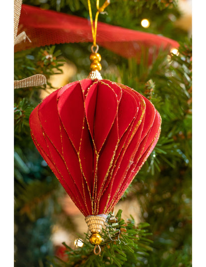 2 db origami gyémánt alakú függőlámpa piros és arany színben 13 cm