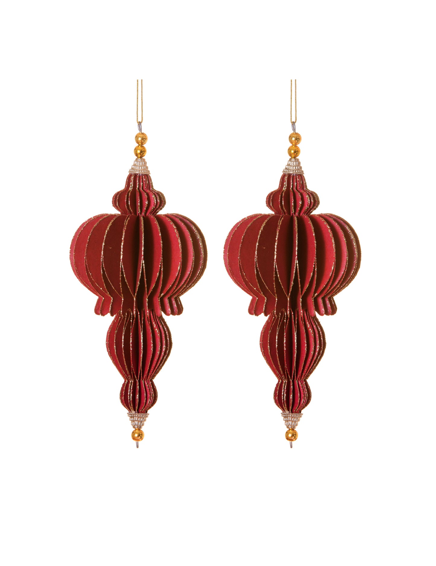 2 piros és arany origami függő dekoráció 13 cm