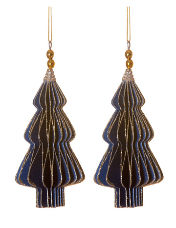 2 db kék és arany színű origami fenyőfa dísz 13 cm