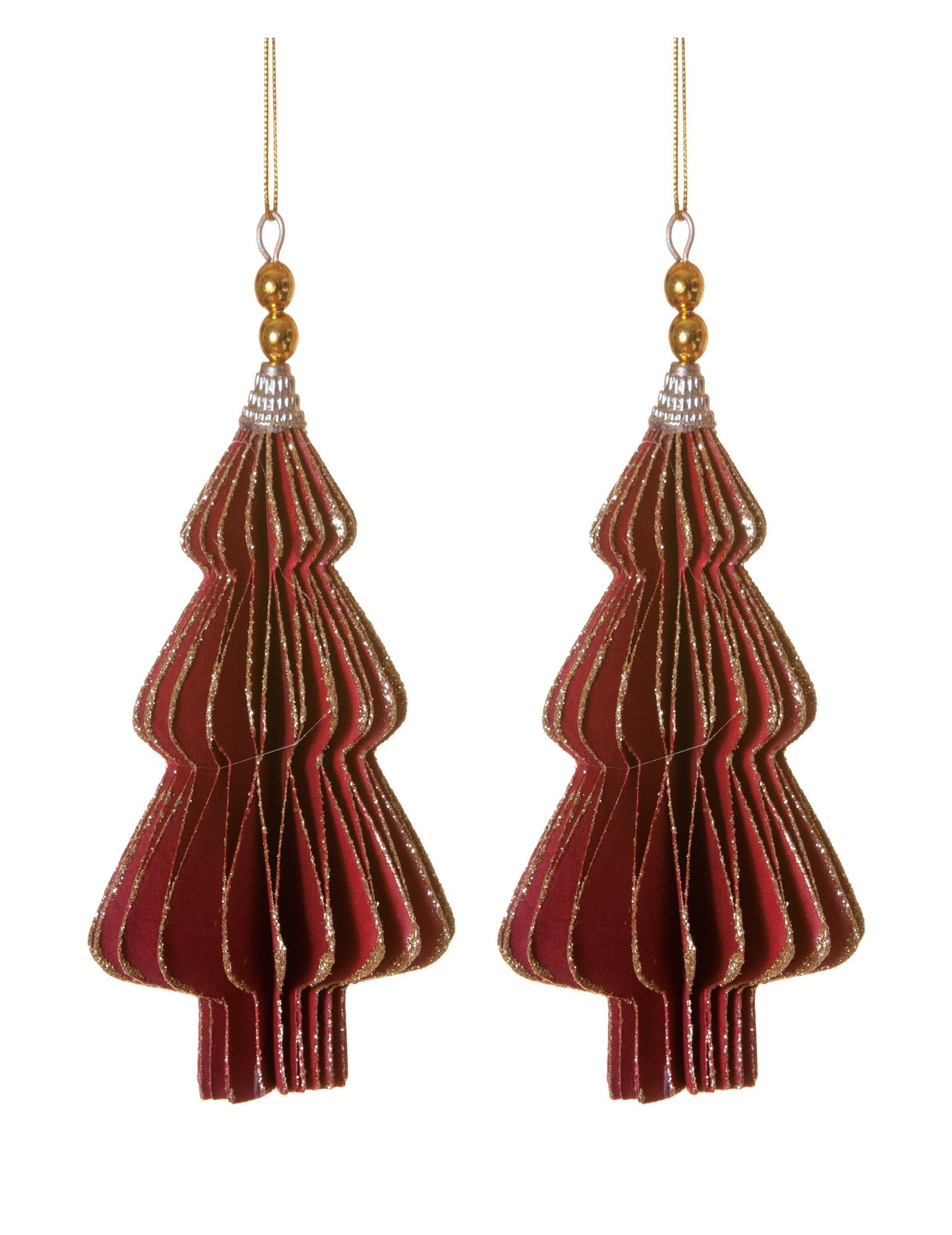 2 origami piros fenyőfa függődísz 13 cm arany szegélyekkel