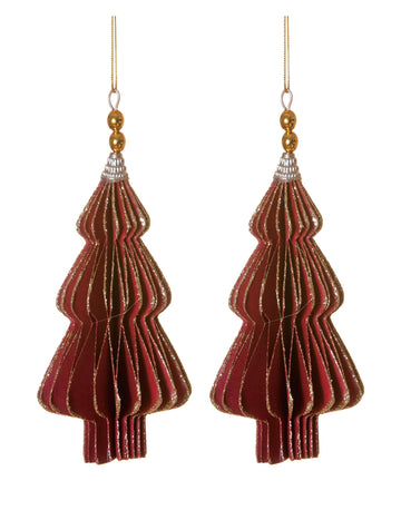 2 origami fenyőfa függődísz, piros, 13 cm 