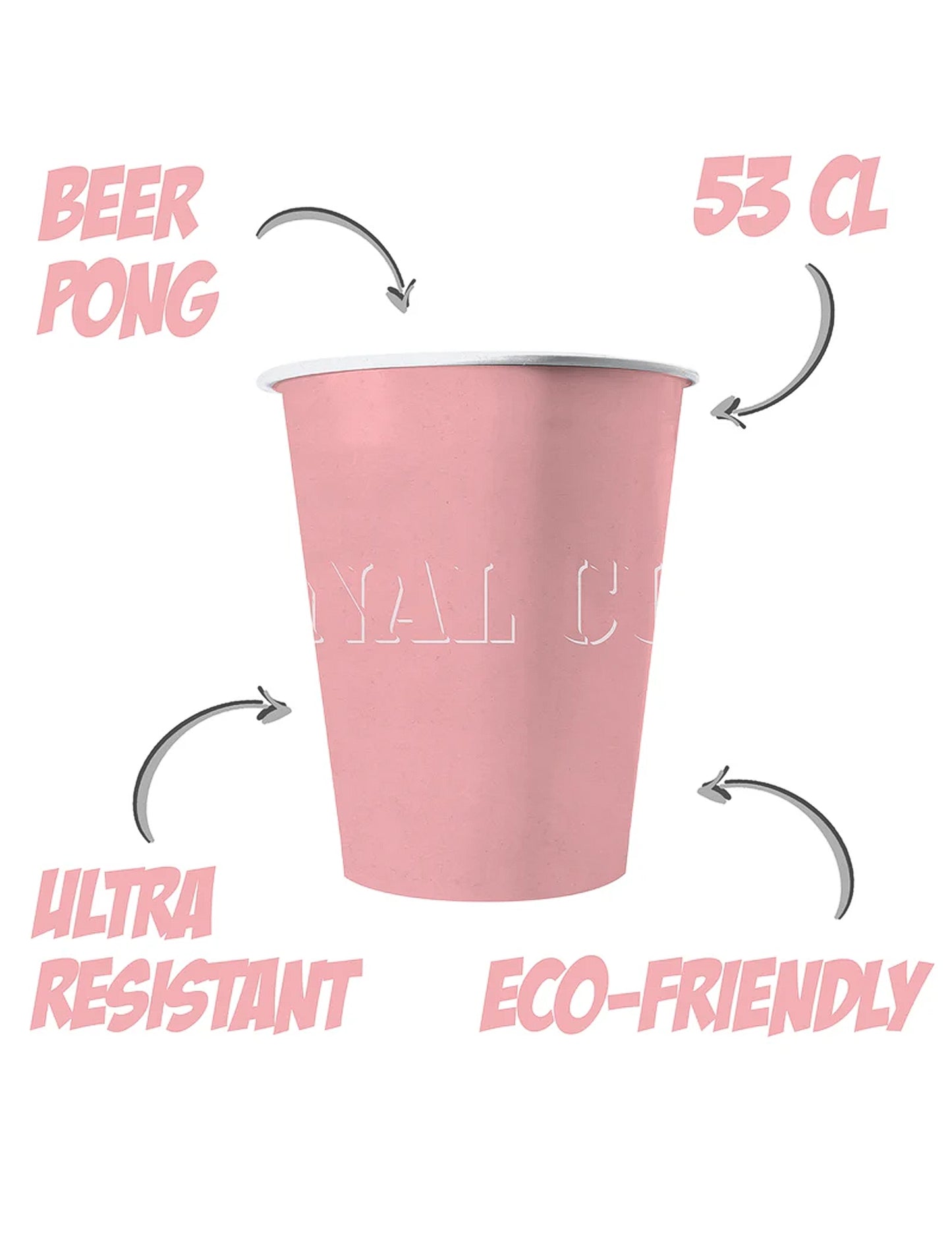 Détails des caractéristiques des gobelets américains rose pastel en carton recyclable