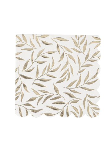 20 fehér és arany papír koktélszalvéta kagylós lombmintával