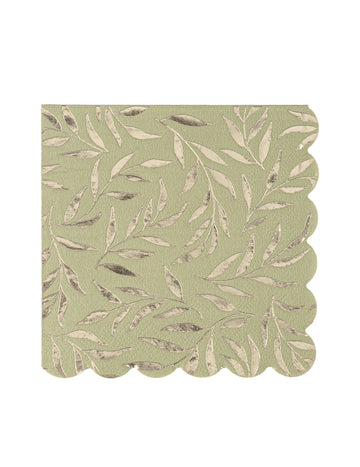 20 db zsályazöld és arany színű papír koktélszalvéta, 24 x 24 cm kagylós szélekkel