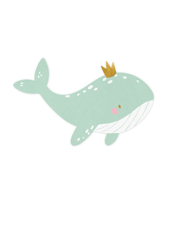 20 db égszínkék bálna mintás papírszalvéta arany koronával