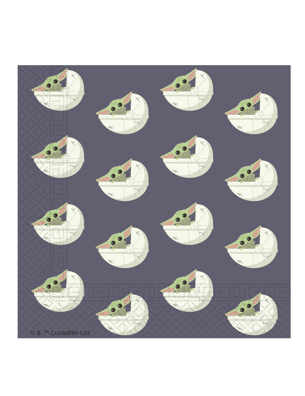 Serviettes en papier bébé Yoda The Mandalorian violettes avec Grogu dans son berceau