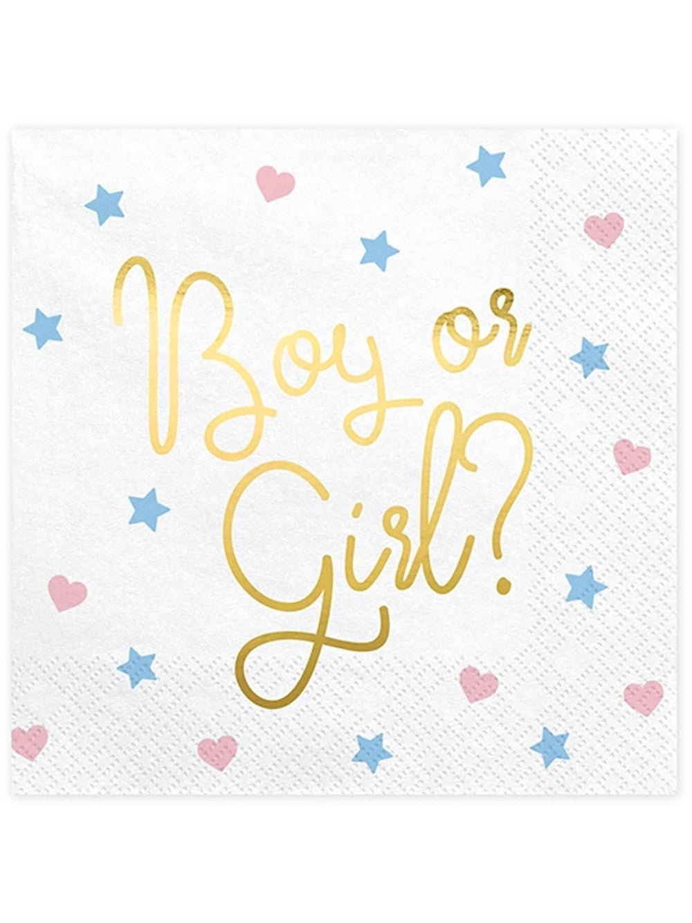 papírszalvéták Boy or Girl babaváróra, fehér színűek, arany feliratokkal, szívekkel és csillagokkal