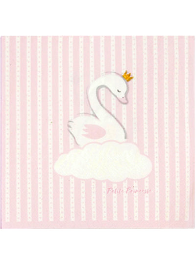 Mise en situation sur une table de fête des serviettes en papier cygne pour enfant
