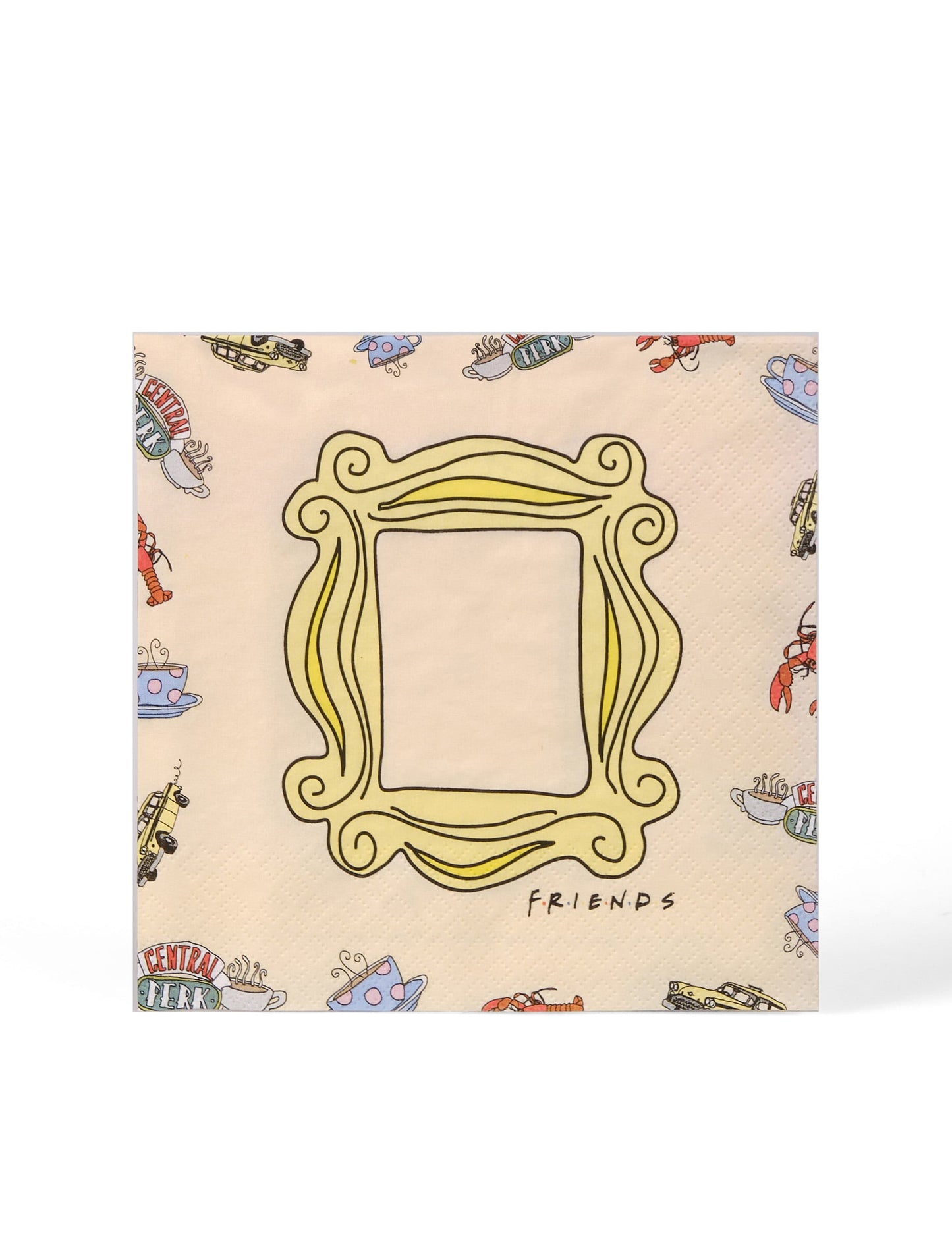Serviettes en papier Friends pour fête beige avec motif cadre jaune et Central Perk
