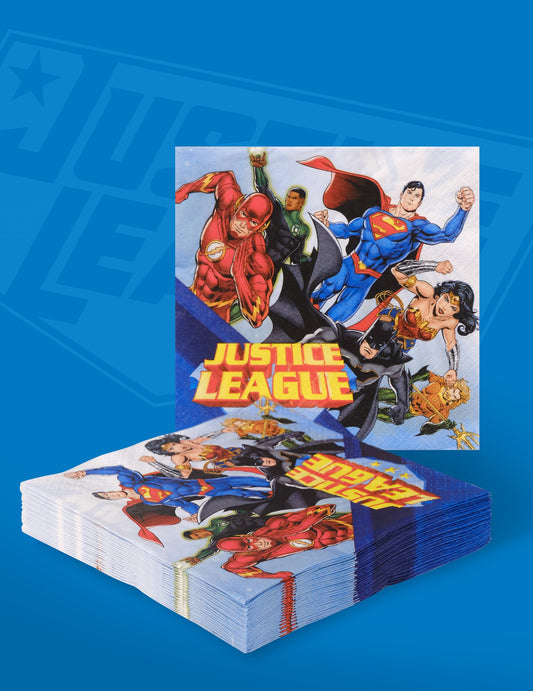 Vue de la pile des serviettes en papier Justice League