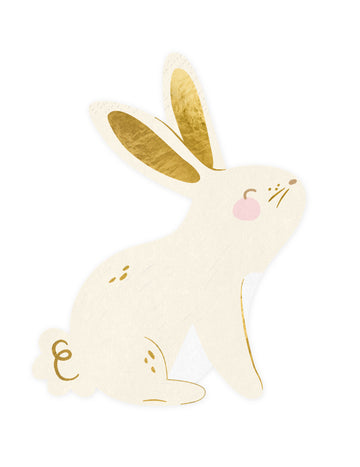 20 db fehér és arany nyuszi papírszalvéta, 25 x 32 cm cm nyúl alakú