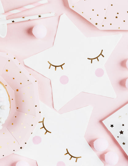 20 db kis fehér csillag alakú papírszalvéta 16 x 16 cm aranyszemekkel