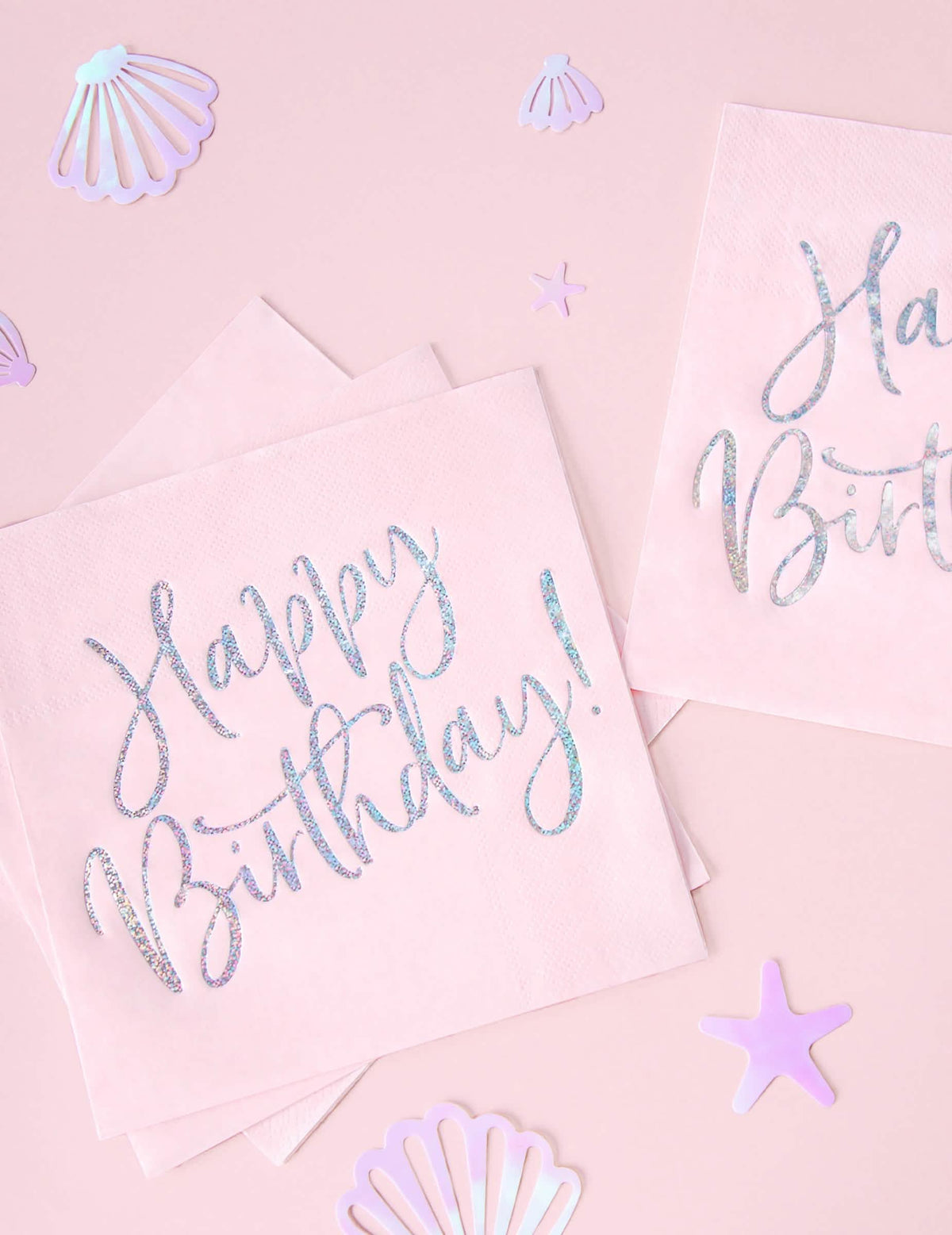 papírszalvéták Happy Birthday rózsaszín és irizáló ünnepséghez