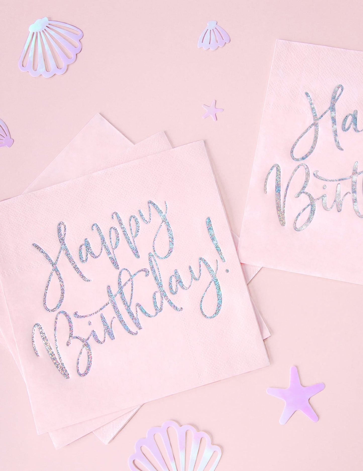 Serviettes en papier Happy Birthday pour fête roses et iridescent
