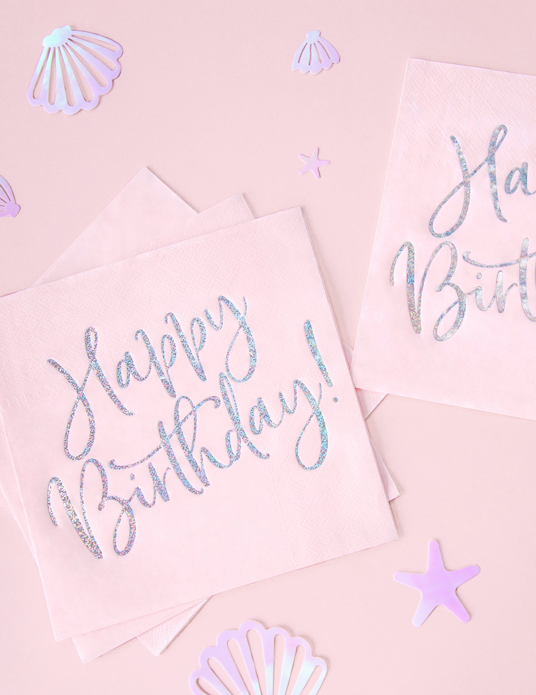 Serviettes en papier Happy Birthday pour fête roses et iridescent