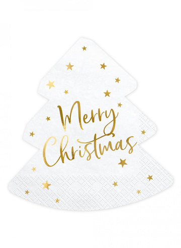 20 papírszalvéta karácsonyfa mintával, fehér és arany, 16,5 cm dekoratív