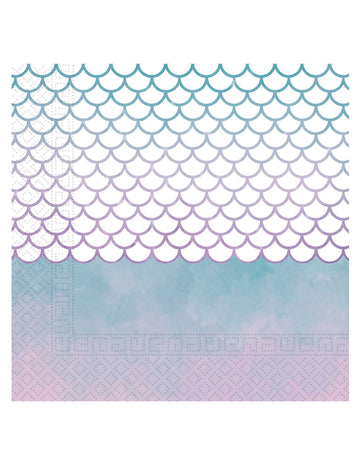 Serviettes en papier sirène élégante bleues et mauves motifs écailles