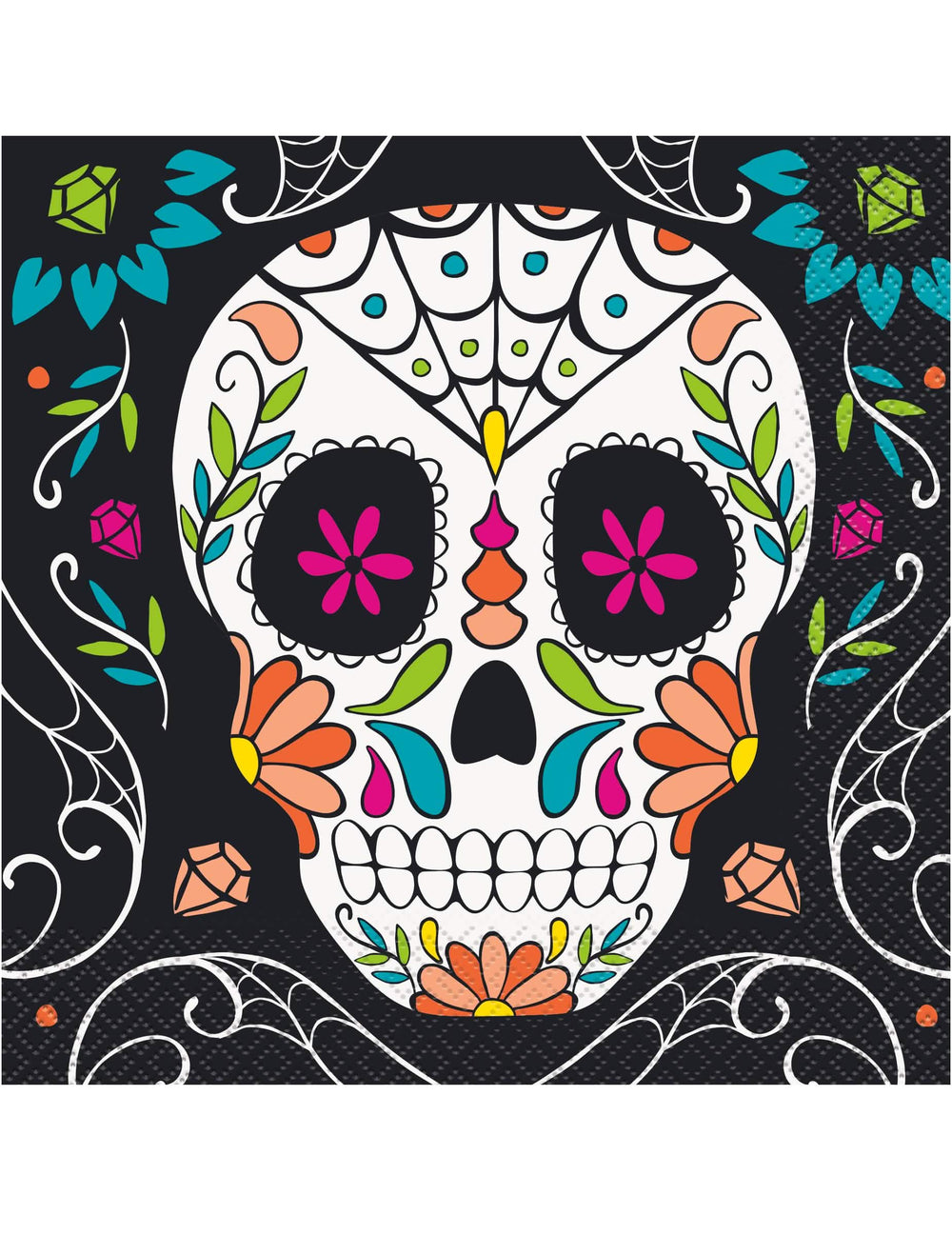 papírszalvéták koponya Day of the Dead ünnepre, többszínű fekete alapon