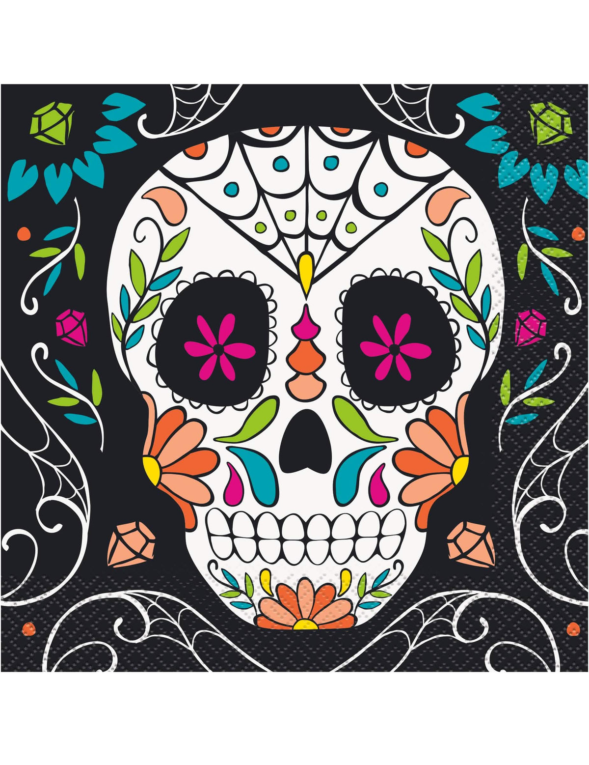 papírszalvéták koponya Day of the Dead ünnepre, többszínű fekete alapon