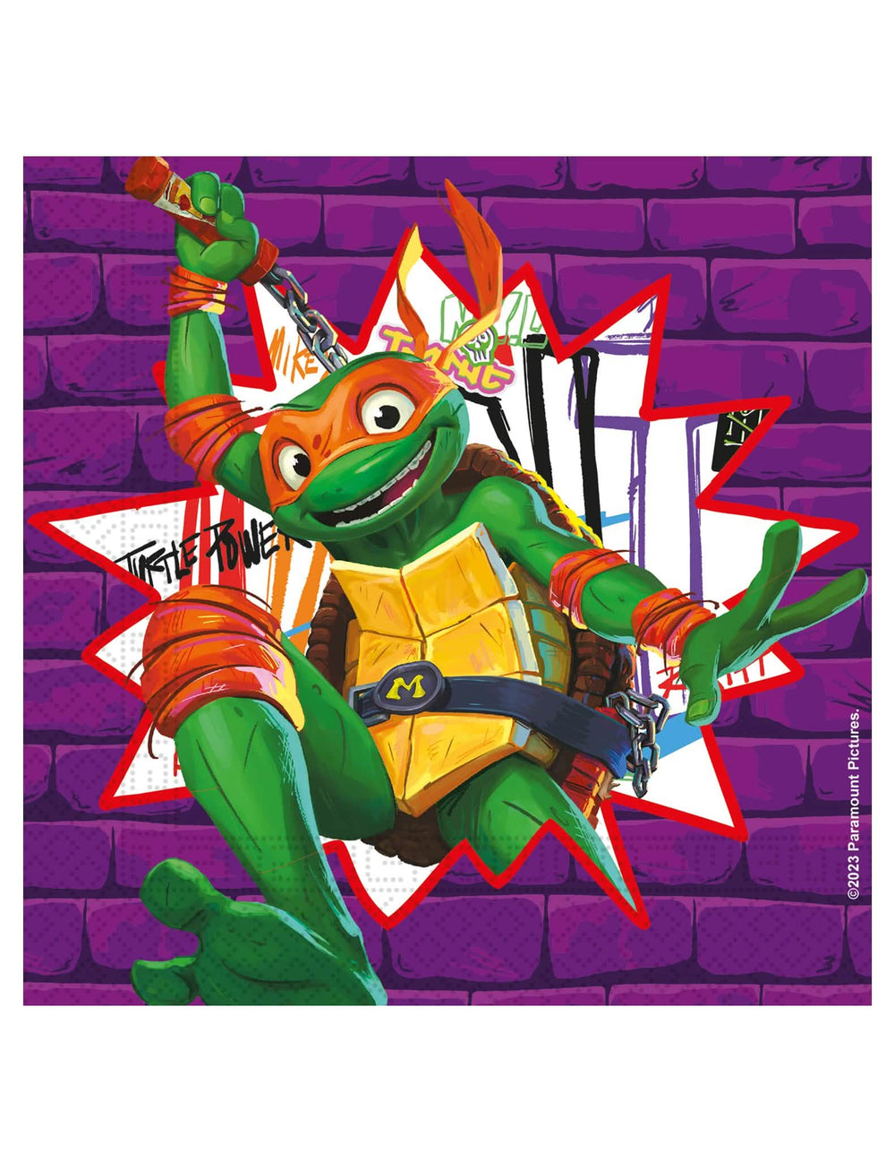 Illustration de Michelangelo avec nunchaku des serviettes en papier Tortues Ninja next generation