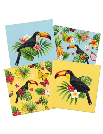 20 serviettes en papier toucan jaune et bleu 33 x 33 cm tropicales