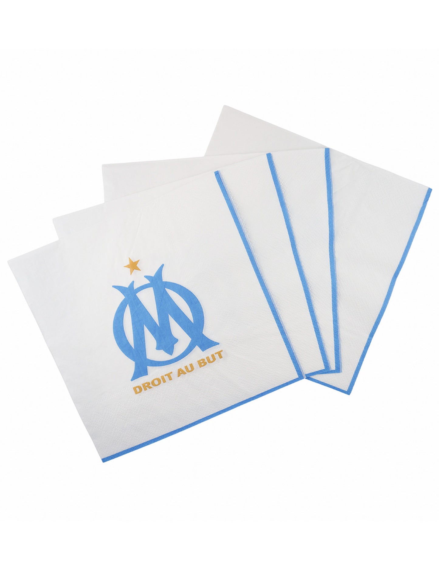 Serviettes OM pour fête blanches et bleues avec logo