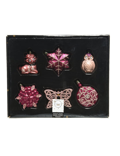 20 rózsaszín karácsonyfadísz csillámmal és pillangókkal 7 cm