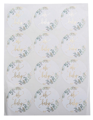 24 kerek "Oh Baby" növény és arany matricák 5 cm