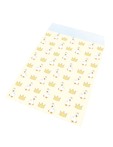 Sacs cadeaux en papier bébé cygne pour enfant jaune à couronnes