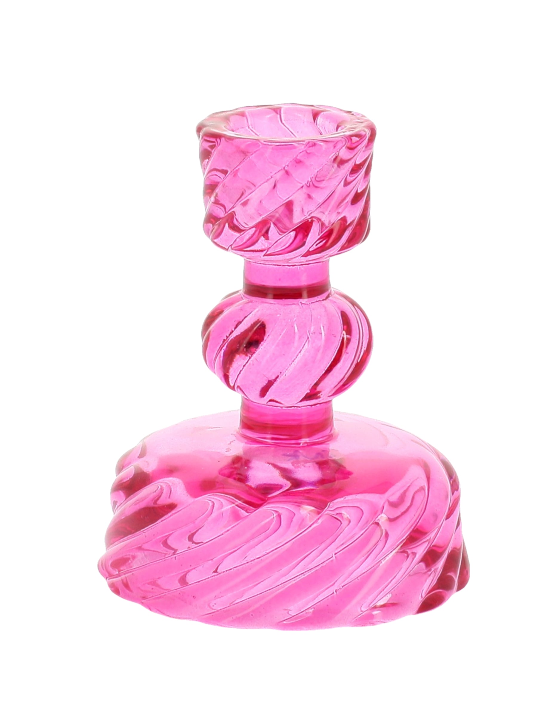 Bougeoir à chandelle en verre rose torsadé