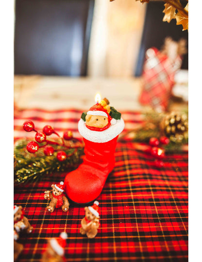 3 db mikulás csizmás gyertya plüssmackóval, 5,5 x 3,5 cm