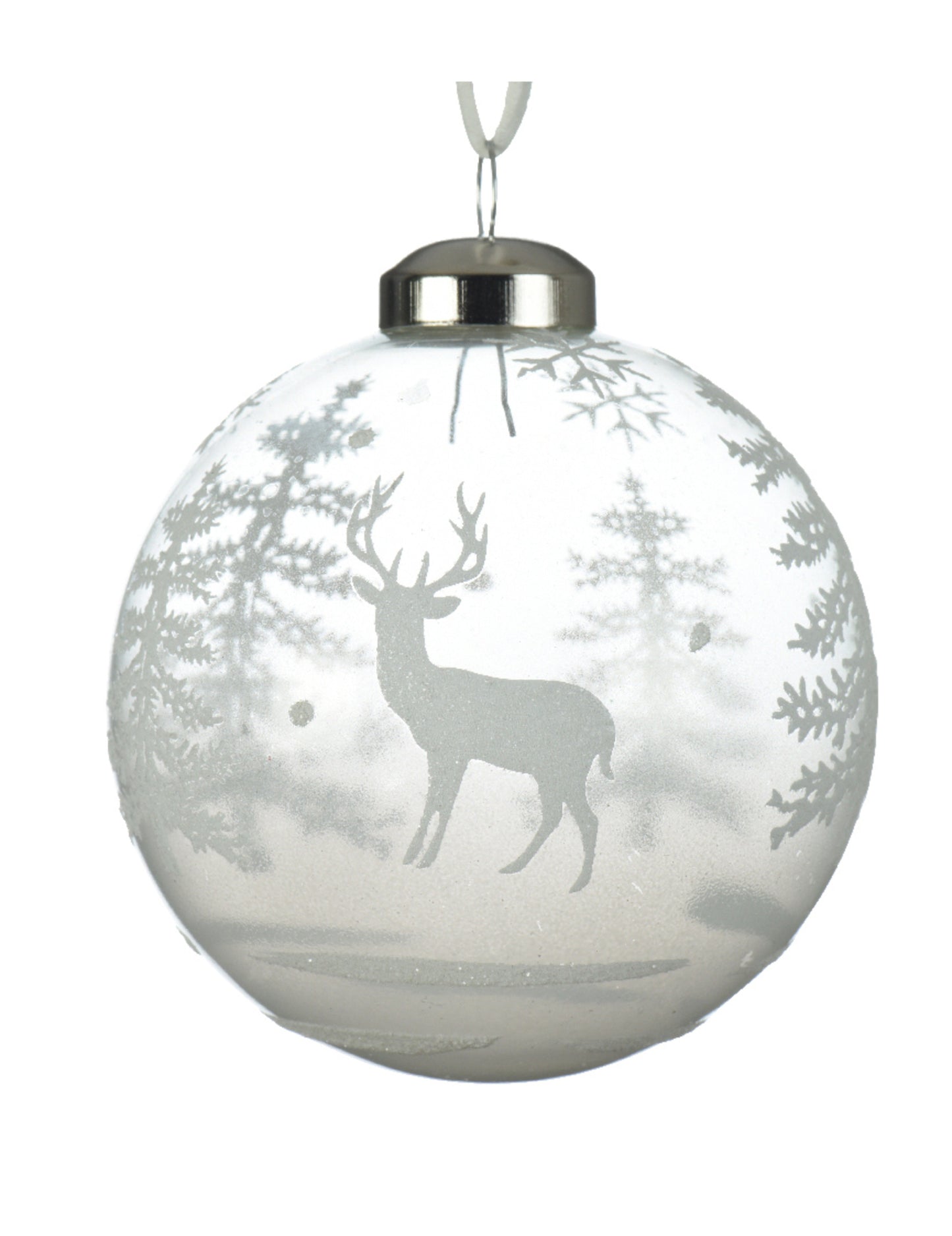 3 db hófehér mintás átlátszó üveggömb 8 cm fenyőfára