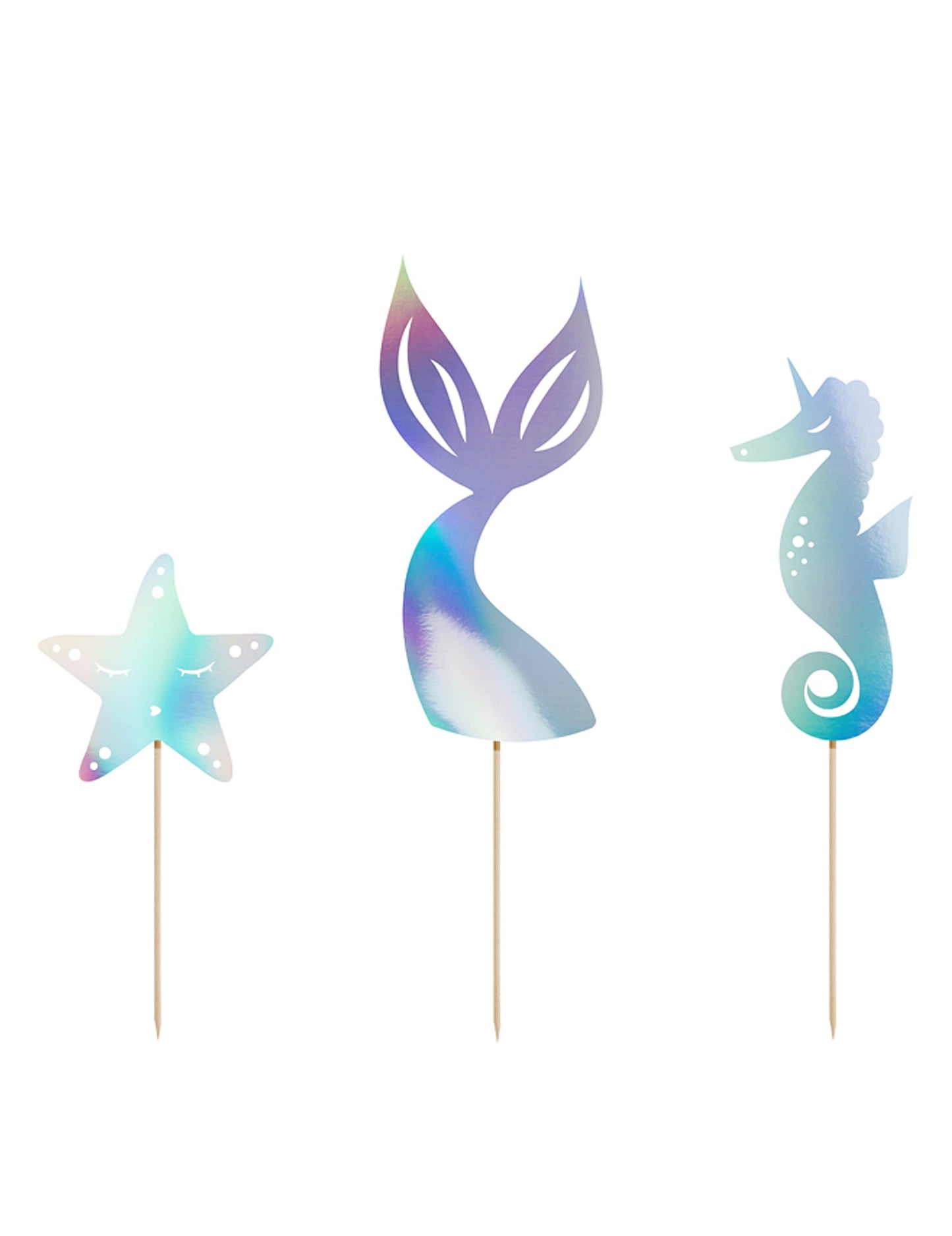 3 Cake Topper holografikus sellő 24,5 cm
