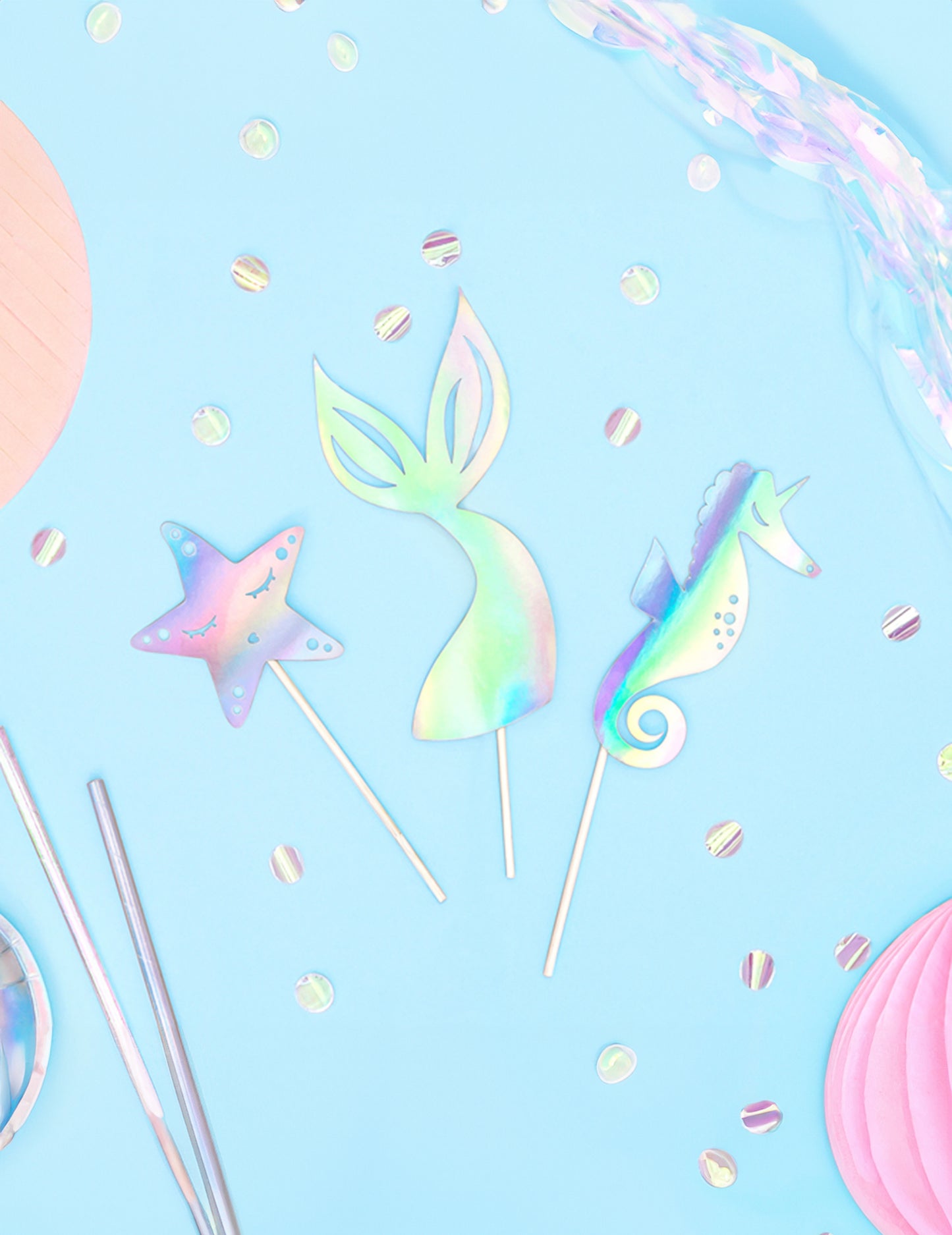 3 Cake Topper holografikus sellő 24,5 cm