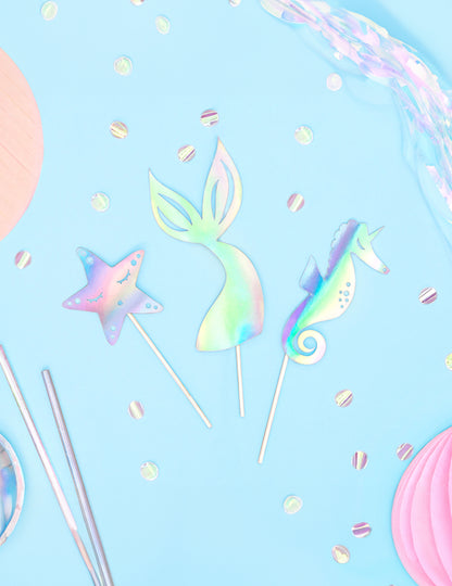 3 Cake Topper holografikus sellő 24,5 cm