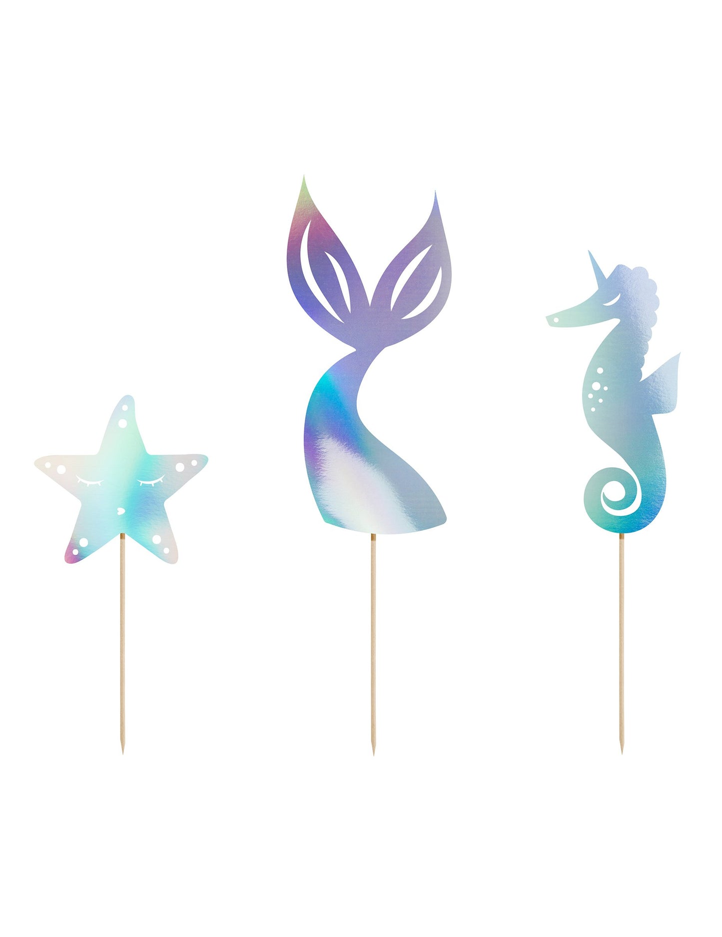 3 Cake Topper holografikus sellő 24,5 cm