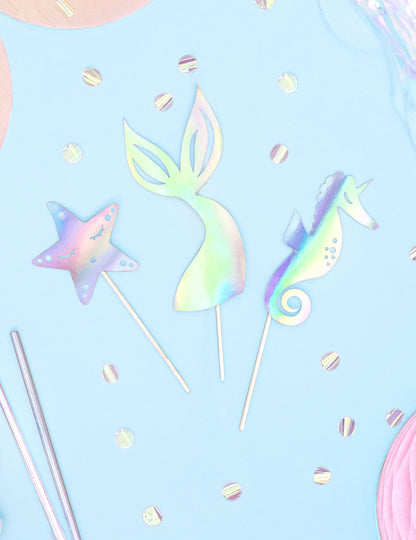 3 Cake Topper holografikus sellő 24,5 cm