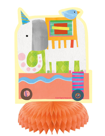 3 papír asztaldísz, kis narancssárga cirkuszi elefánt