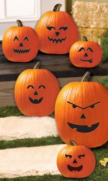 6 ragasztható tök arc dekoráció, fekete Halloween 