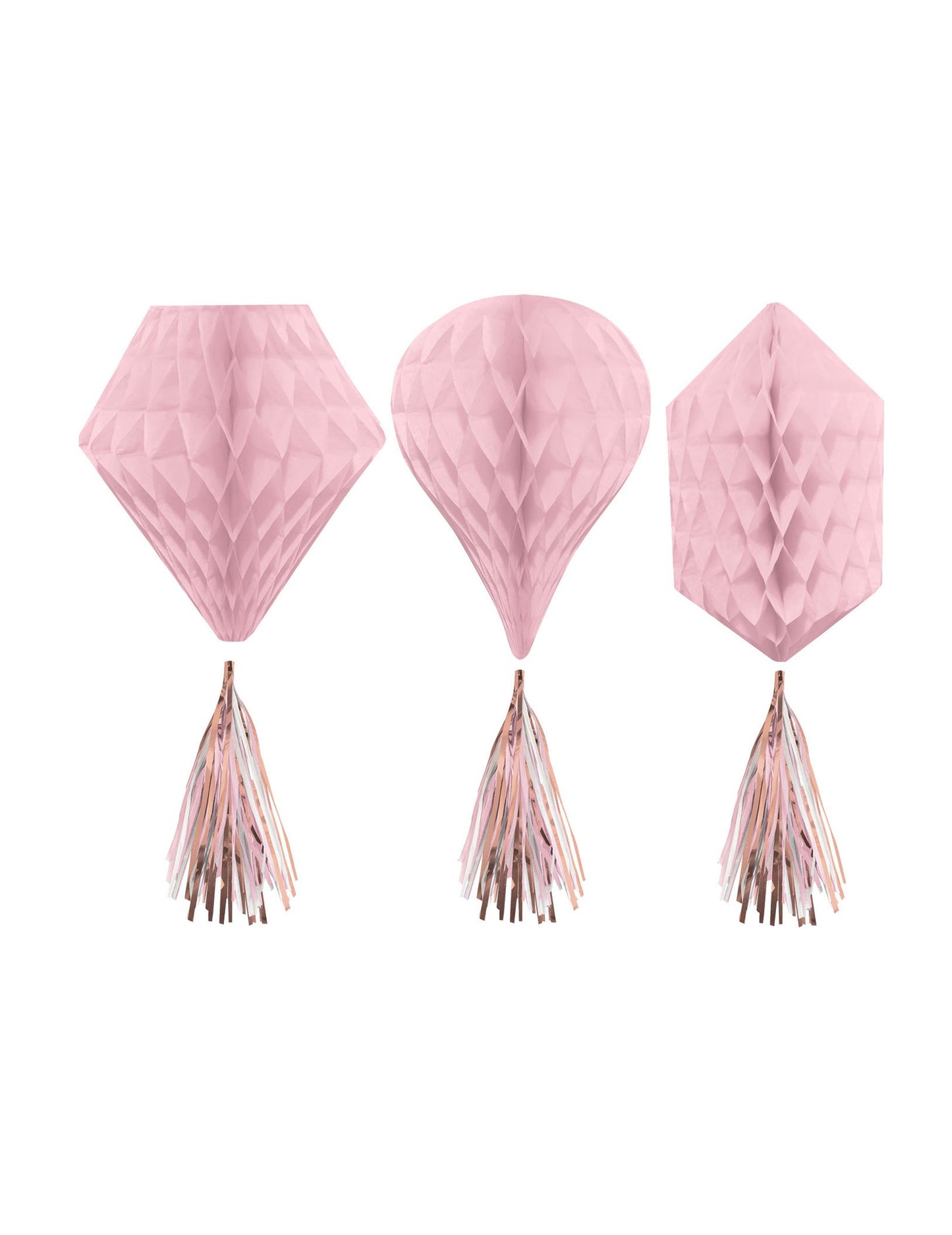 3 db rozéarany méhsejt papírból készült függő dekoráció, 30 db cm pomponokkal