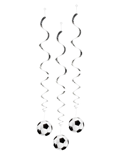 Décorations à suspendre Foot party pour fête argentées avec ballons de football noir et blanc