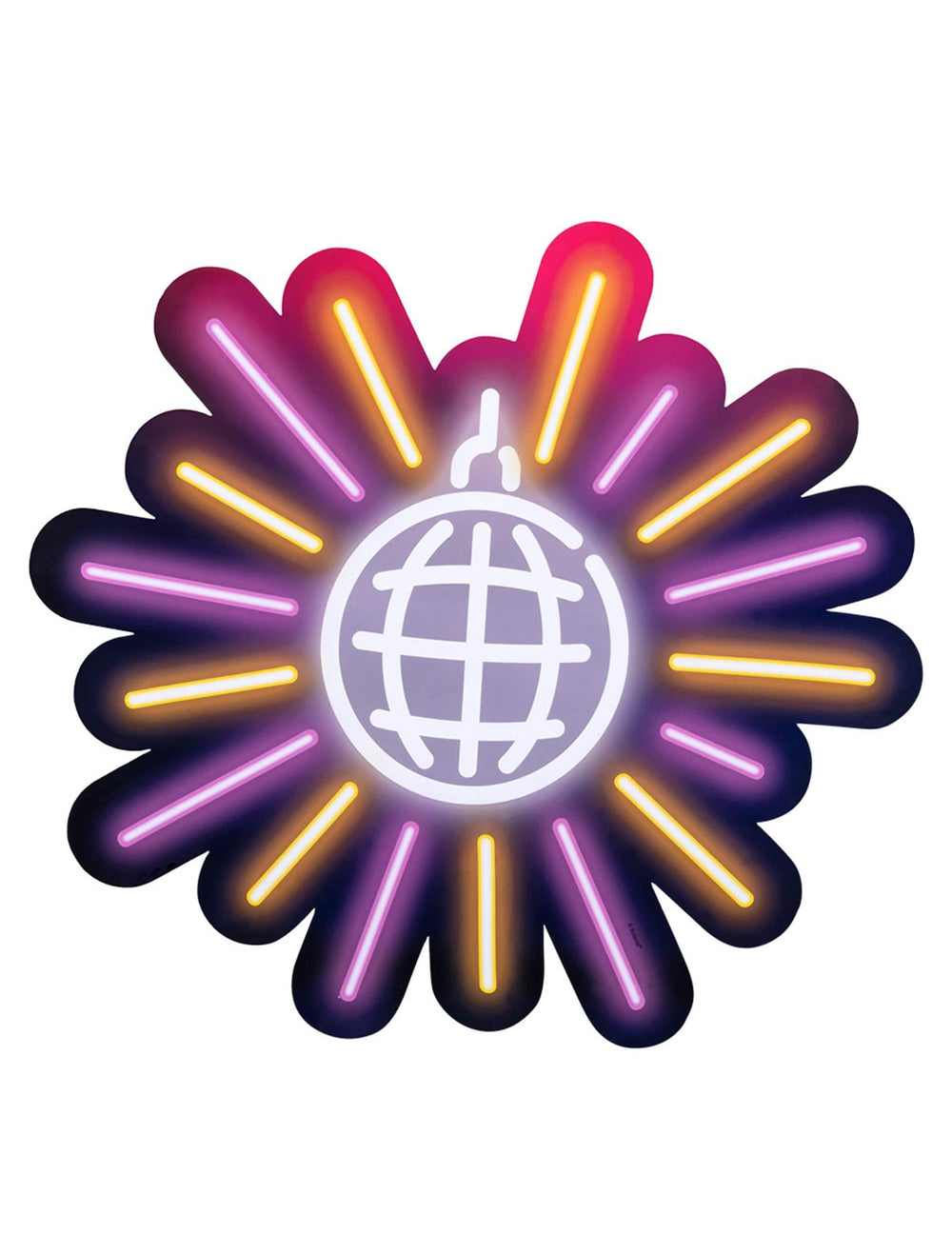 A diszkógömb részlete, neonhatású karton dekorációk, disco fever
