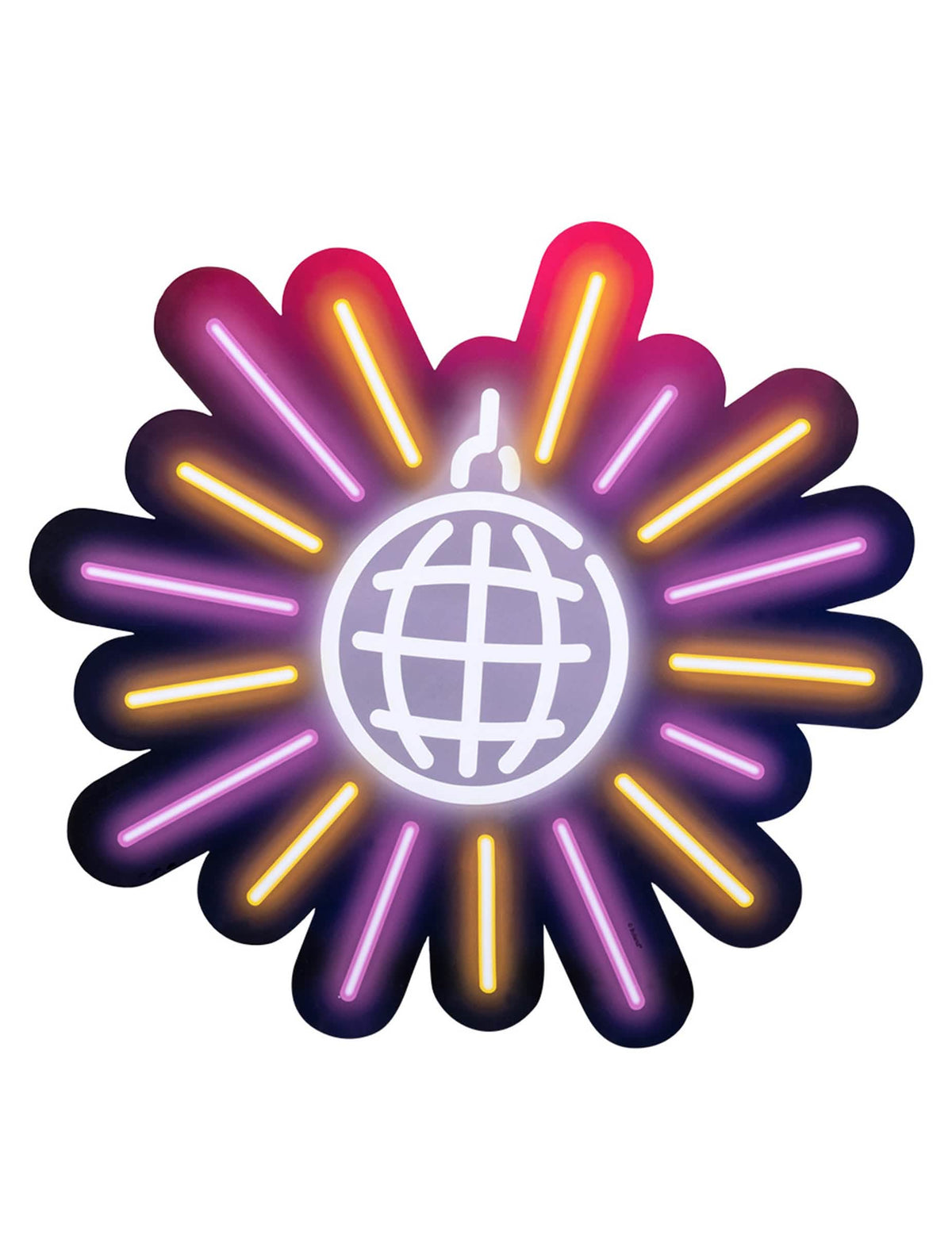 A diszkógömb részlete, neonhatású karton dekorációk, disco fever