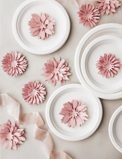 3 púderrózsaszín 3D papírvirág 