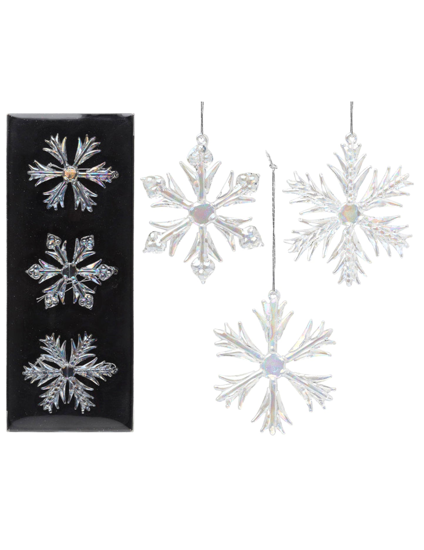 Flocons en verre à suspendre pour sapin iridescents