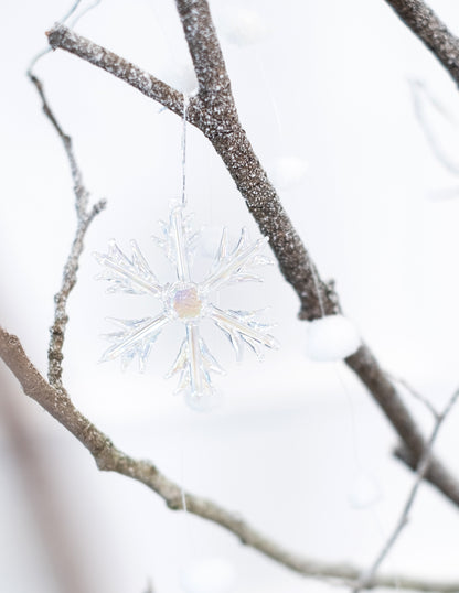 3 irizáló üveg hópehely felakasztásra 7 cm fenyőfára