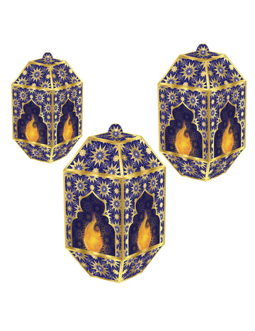 3 kék és arany Eid Mubarak papírlámpás (20, 24 és 28) cm felakasztani