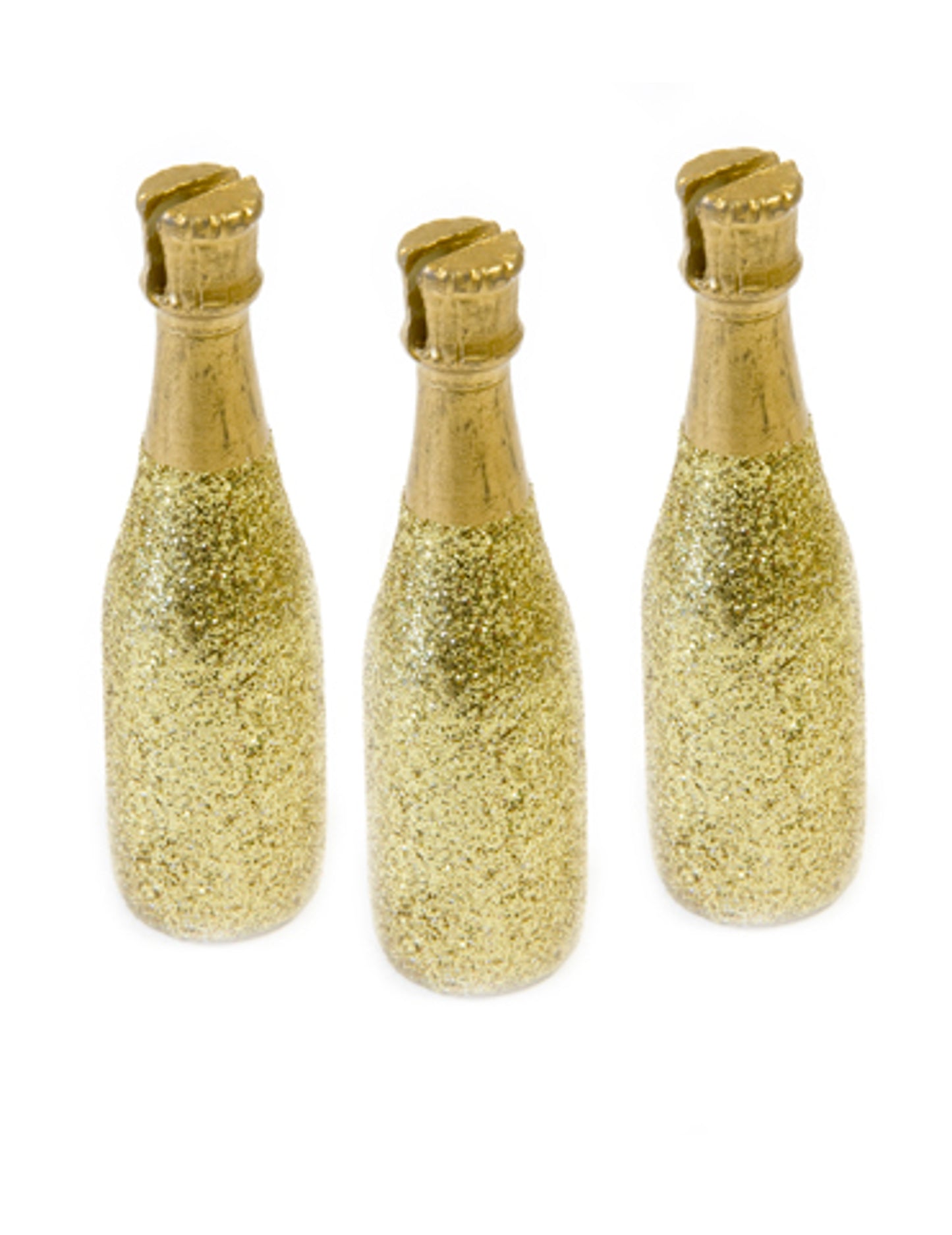 3 marque-places bouteille de champagne pour fête doré à paillettes